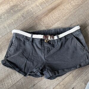 Women's Black Jean Shorts with Braided Belt